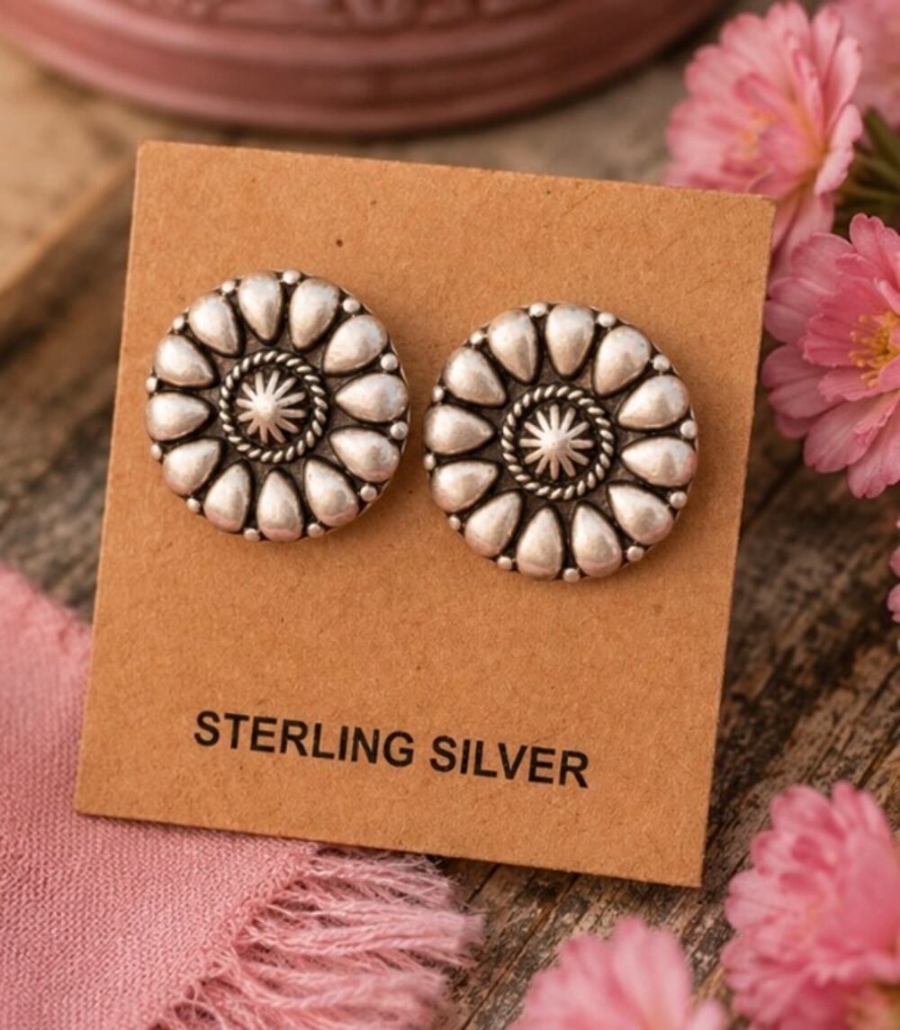Sterling Silver Concho Design Southwestern Post Earings